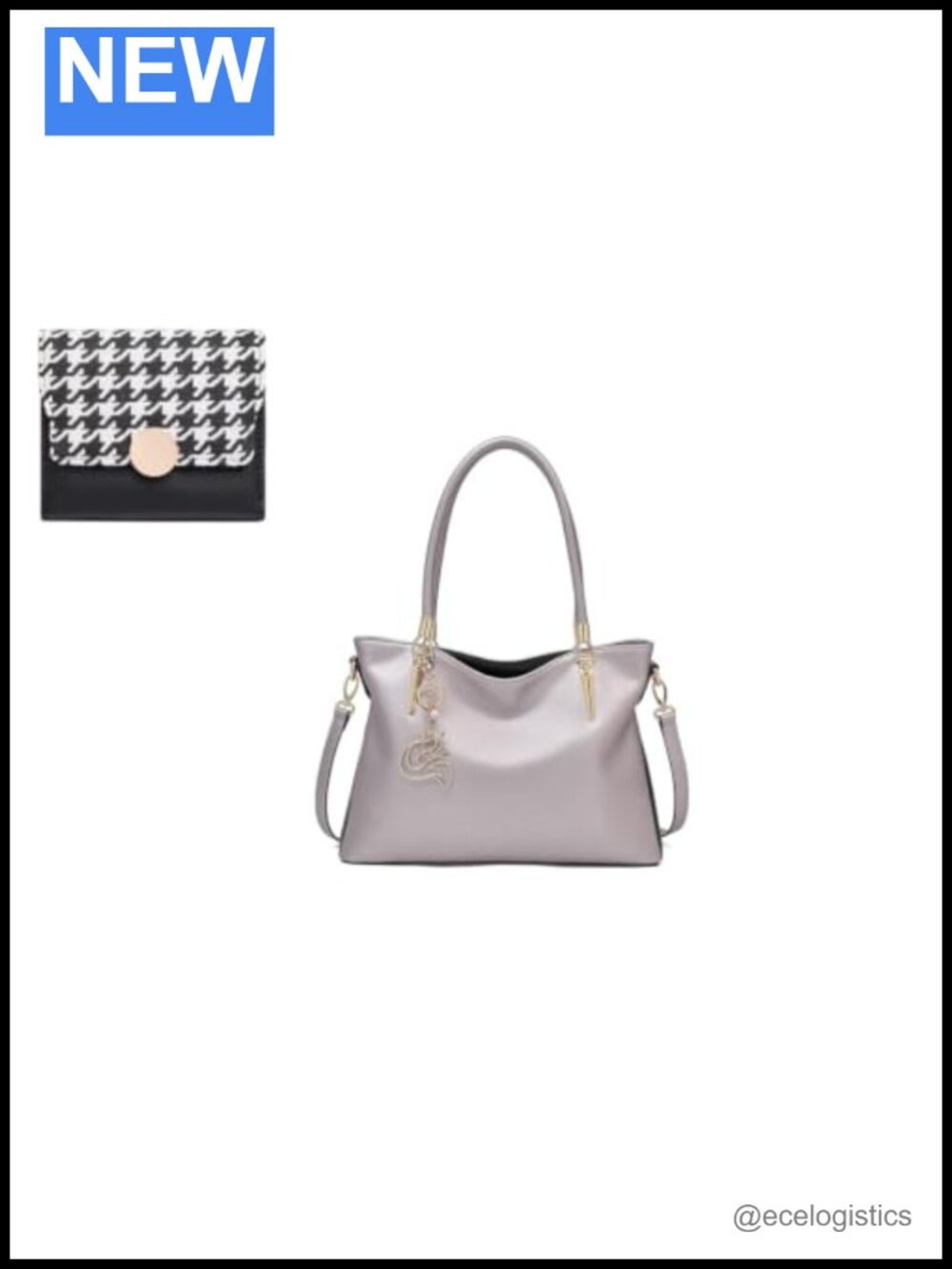 Genuine Leather Medium Tote Handbag for Women with Small Leather Wallet Set